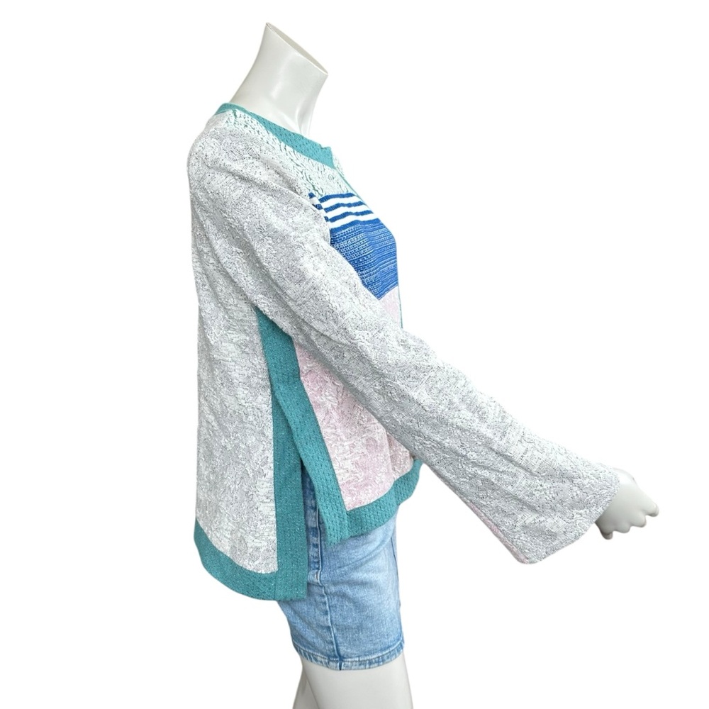 Anthropologie Postcard Open Snap Sides Pastel Patchwork Boho Sweater Size Medium - Picture 8 of 12